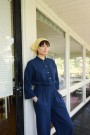 Work jumpsuit, buksedress i lin fra Linenfox - navy blue thumbnail