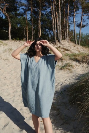 Amalfi dress, linkjole fra Linenfox - sea green med lommer