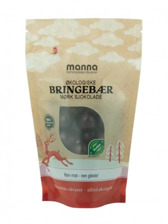 Bringebær m/mørk sjokolade, 200g, økologisk, Manna