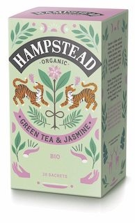Jasmine, grønn te med jasmin, 20 poser, økologisk, Hampstead Tea