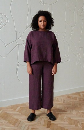Ocean pants, vid linbukse fra Linenfox - eggplant violet (vanlig benlengde)