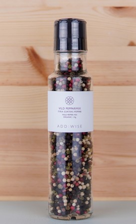 Krydderkvern med fire typer pepper fra Add wise, 115g, økologisk