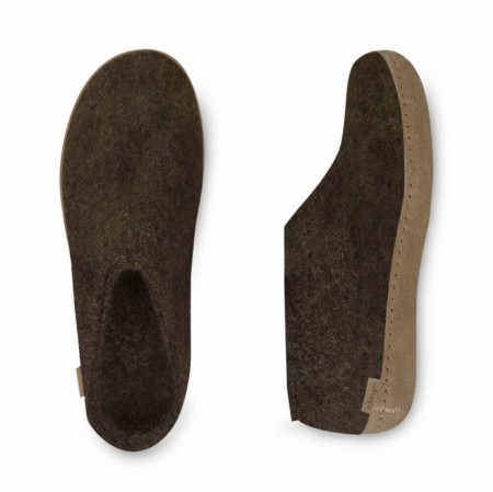 Tøffel med skinnsåle fra Glerups, Brown