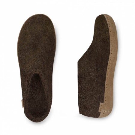 Tøffel/sko med skinnsåle fra Glerups, brown (ryddesalg - str: 35, 36, 42 og 43)