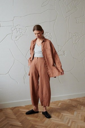 FRANKIE PANTS, LINBUKSE FRA LINENFOX- mocca mousse (vanlig benlengde)