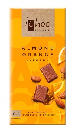 Lys sjokolade m/mandler & appelsin, vegan, 80 g, økologisk, iChoc