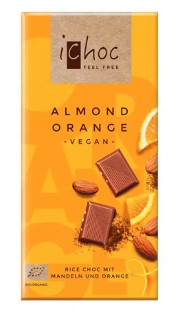 Lys sjokolade m/mandler & appelsin, vegansk og økologisk fra IChoc, 80g