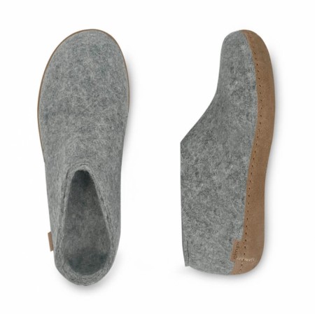 Tøffel/sko med skinnsåle fra Glerups, Grey