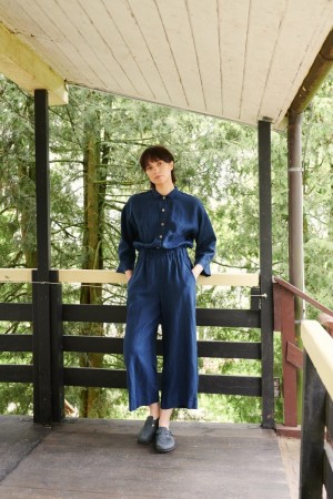 Work jumpsuit, buksedress i lin fra Linenfox - navy blue (str S/M)