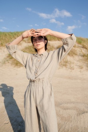 Work jumpsuit, buksedress i lin fra Linenfox - natural grey