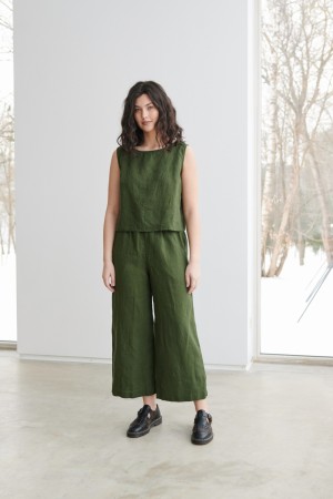 Ocean pants, vid linbukse fra Linenfox - forest green (vanlig benlengde) 