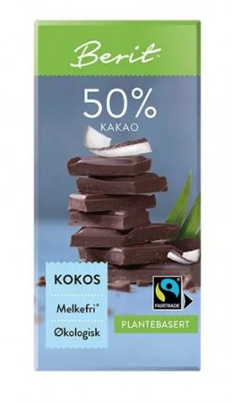 Berit kokos sjokolade 50%,  80 g