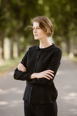 Peter Pan Collar Shirt, Black Pansy