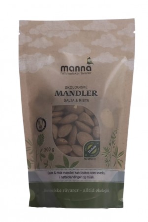 Salte og ristede mandler økologiske 200g, manna (datovare)