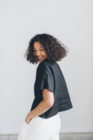 Mona top - lintop Linenfox - Black - 1 igjen