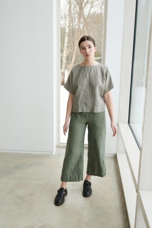 Ocean pants, vid linbukse fra Linenfox - pine green (vanlig benlengde)