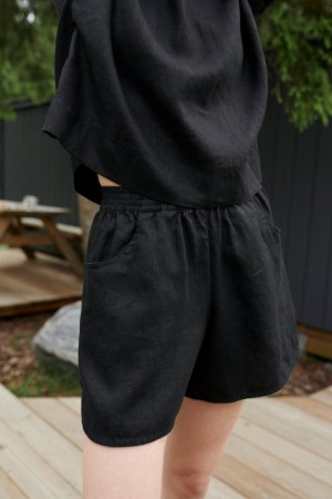 Jeri Linen Shorts, linshorts fra Linenfox - black