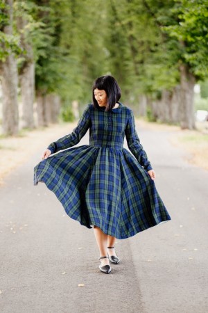 Classic Dress, Long Sleeves, Blue Tartan (str XS og XL)
