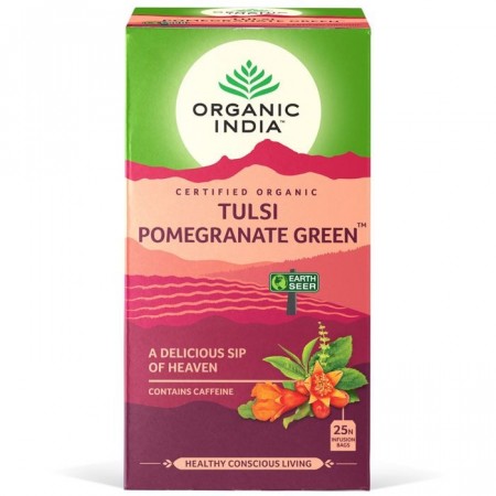 Tulsi granateple grønn te, økologisk fra Organic India, teposer