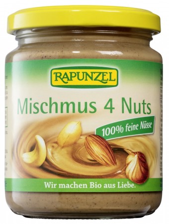 Nøttesmør mix, 4-nøtter, 250 g, økologisk, Rapunzel