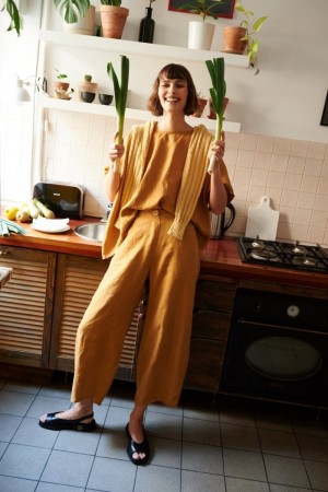 Frankie pants, linbukse fra Linenfox - camel (+5 cm, ekstra lange ben)