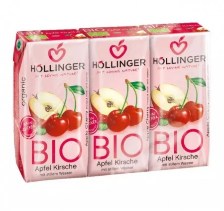 Eple og Kirsebærjuice, økologisk fra Höllinger Juice, 3×200 ml