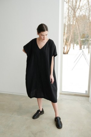 Amalfi dress, linkjole fra Linenfox - Black med lommer