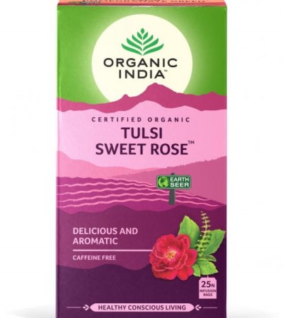 Tulsi sweet rose, økologisk te fra Organic India, teposer (B.F.: 20.10.23)