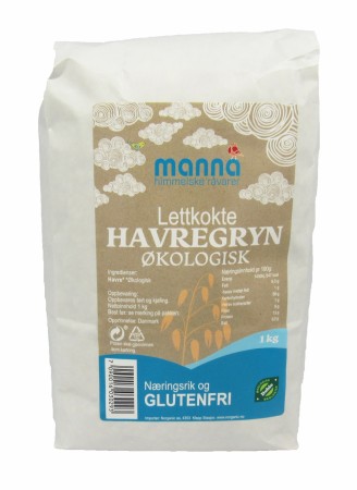Havregryn, lettkokte, glutenfri, 1 kg, økologisk, Manna -utsolgt fra leverandør