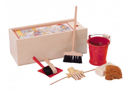 Sett med vaskeutstyr til dukkehus, rødt