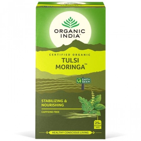 Tulsi moringa, økologisk te fra Organic India, teposer (d: 18.09.23)