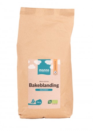 Bakeblanding, halvgrov, glutenfri, 750g, økologisk fra Manna