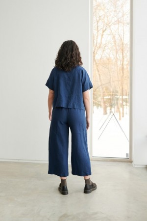 Ocean pants, vid linbukse fra Linenfox -navy blue (vanlige benlengde)