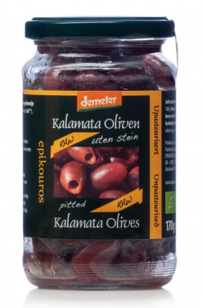 Oliven kalamata u/stein, 170 g, økologisk, Epikouros