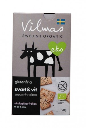 Tynne fullkornkjeks fra Vilmas, valmuefrø, sesam og havsalt, sort & hvit, 90g, økologisk -utsolgt