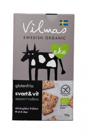 Tynne fullkornkjeks fra Vilmas, valmuefrø, sesam og havsalt, sort & hvit, 90g, økologisk -utsolgt 