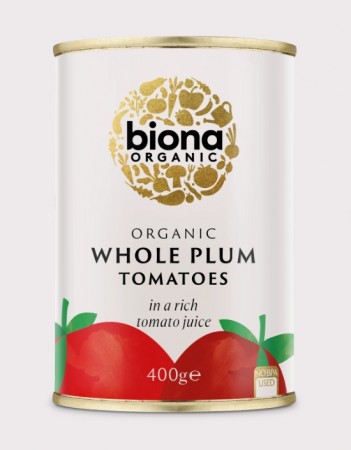Whole plum peeled tomatoes, økologisk og hermetisk tomater fra Biona, 400 g