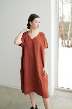 Amalfi dress, linkjole fra Linenfox - terracotta med lommer