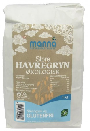 Havregryn, store, glutenfri, 1 kg, økologisk, Manna