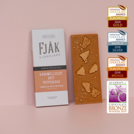 Karamellisert hvit sjokolade med pepperkake, Økologisk, Fjåk