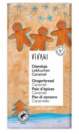 Melkesjokolade m/julekrydder (pepperkake) & karamell fra Vivani, 100 g, økologisk