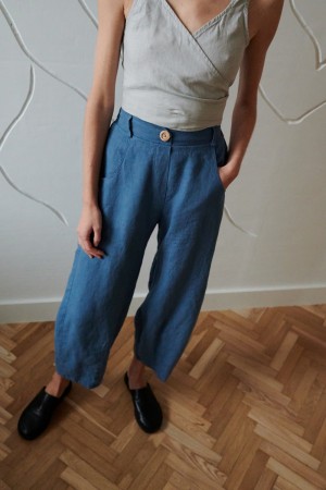 FRANKIE PANTS, LINBUKSE FRA LINENFOX- stellar blue (vanlig benlengde) (1 igjen - str XS)