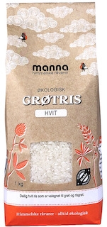 Grøtris, hvit, rundkornet, 1 kg, økologisk, Manna